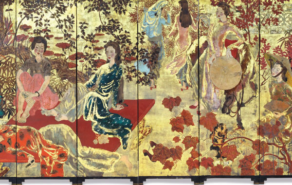 A Vietnamese Lacquer Painting on wooden panels.